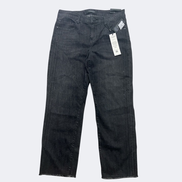 Liverpool Jeans Women 8 Black Beaded Embellishment Raw Hem Kennedy Crop Straight - Picture 1 of 11